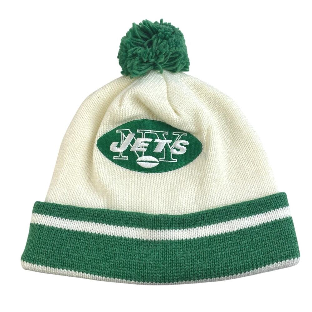 Mitchell & Ness New York Jets NFL White Green Cuff Knit Beanie Winter Cap Hat OS